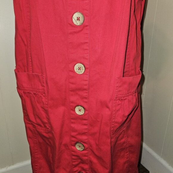 VICKI BLUE Red Short Sleeve Denim Dress Ladies Large Petite Square Neckline - Picture 3 of 6